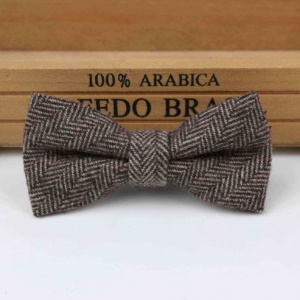 Boys Brown Herringbone Wool Bow Tie with Adjustable Strap